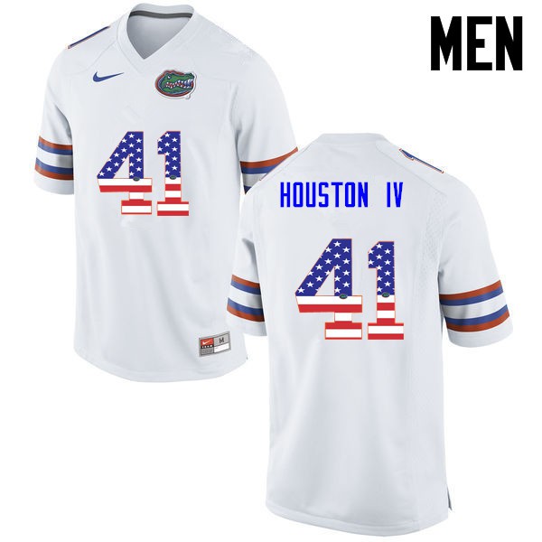 Florida Gators Men #41 James Houston IV College Football USA Flag Fashion White